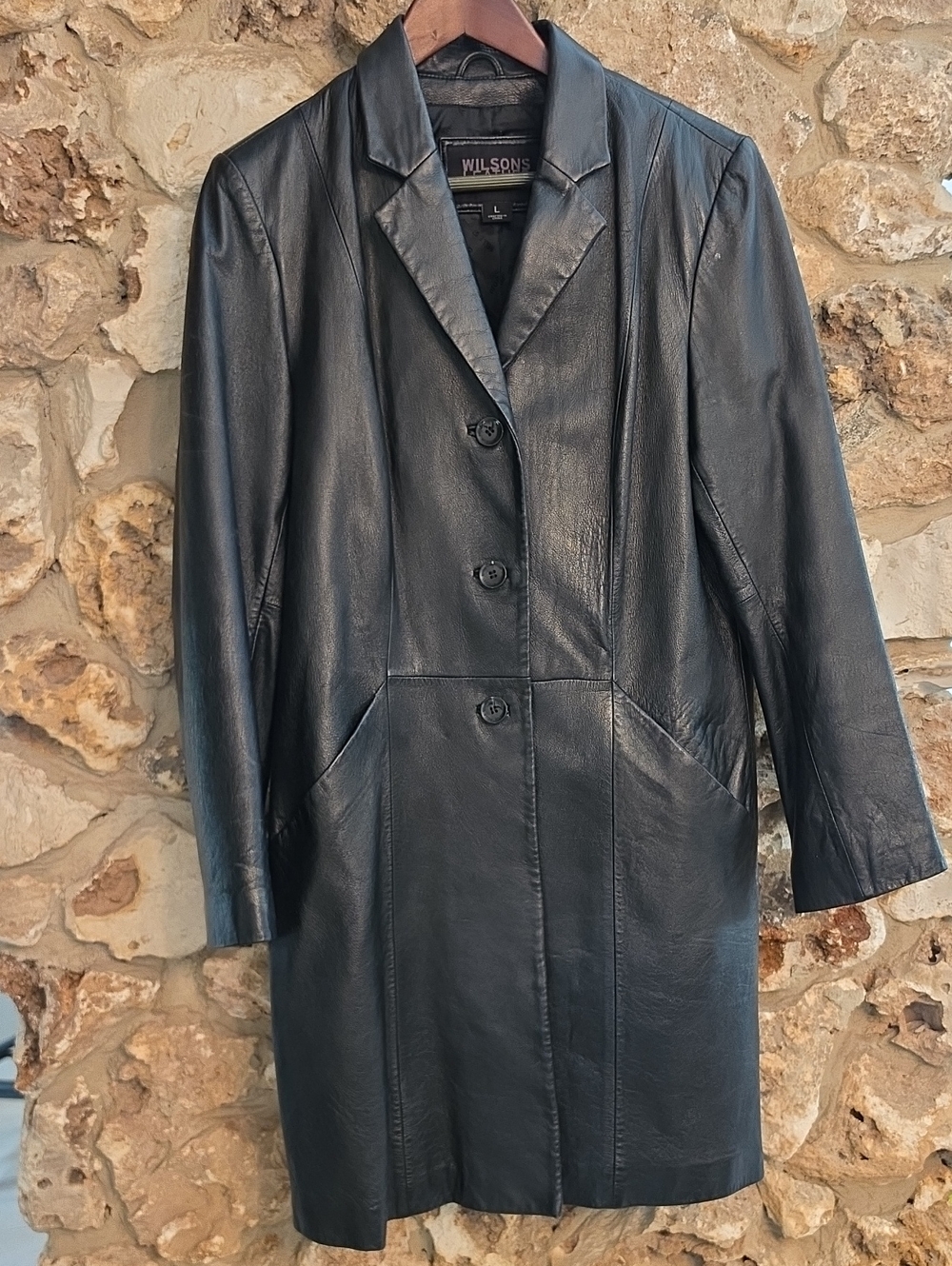 Wilson Black Leather Single-Breasted Long Jacket